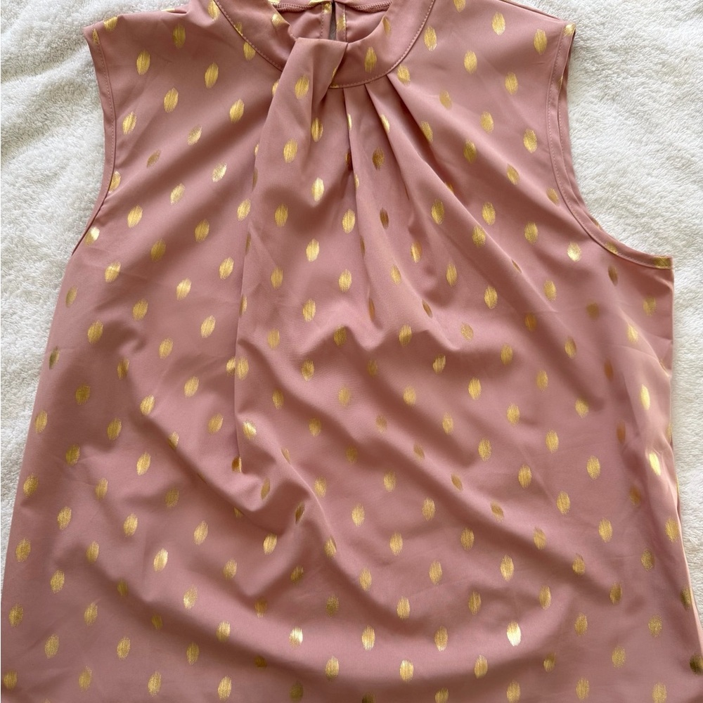 SHEIN Sleeveless Pink Blouse with Gold Dots
